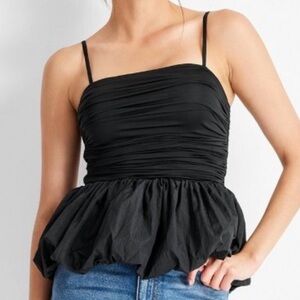 Future Collective Elegant Black Ruched Top With Bubble Hem
